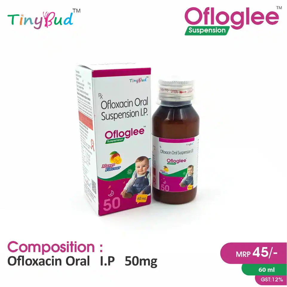 Ofloxacin 50mg/5ml Suspension at the best price in PCD Pharma Franchise for Antibiotic, Pediatric Bacterial Infection Treatment.